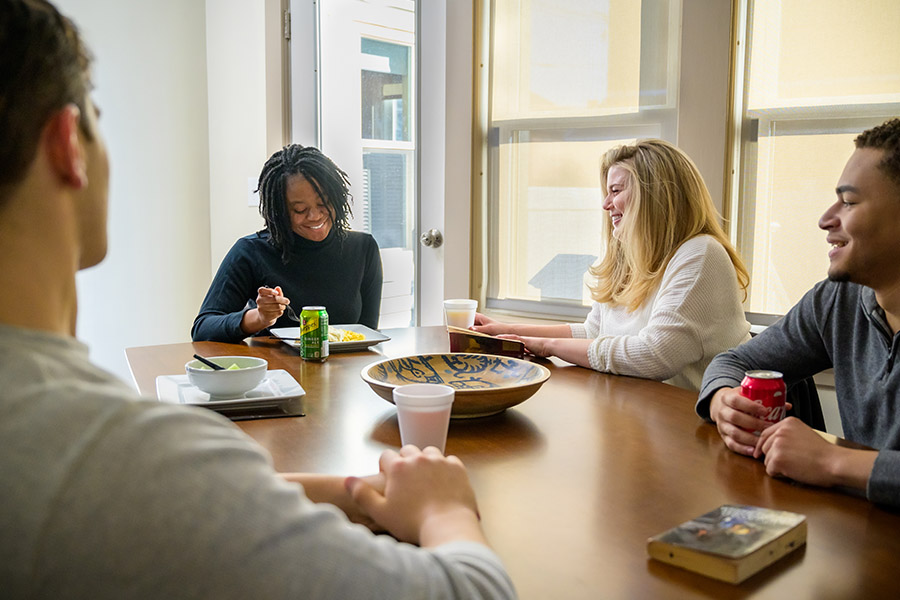 group of patients at meal time together talking about detoxing from codeine in Philadelphia